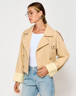 Line & Dot ALBA CROP TRENCH JACKET WITH GINGHAM CHECK CUFFS- Resort | Outerwear
