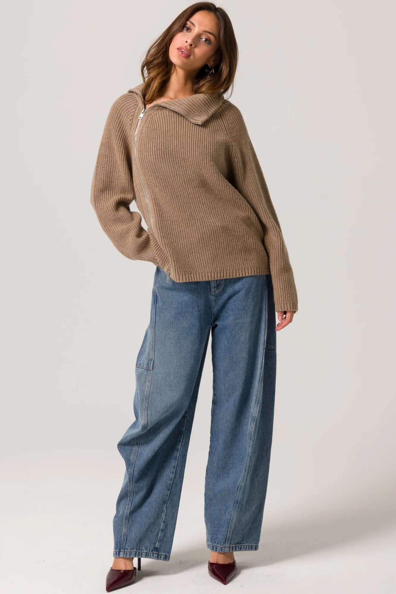 Line & Dot BASSETT ZIPPER SWEATER- Knits