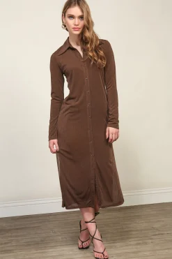 Line & Dot CAMILLA BUTTON FRONT KNIT RIBBED- Dresses