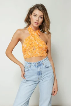 Line & Dot CHRISTY FLORAL PRINT HALTER TOP- Tops