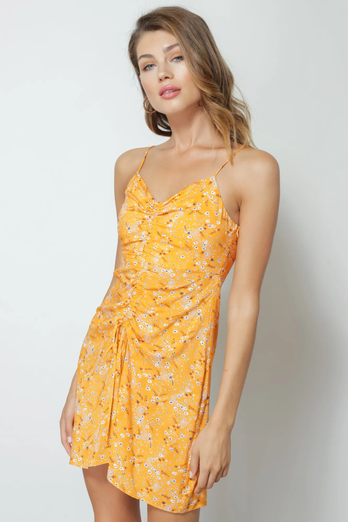 Line & Dot CHRISTY FLORAL PRINT RUCHED MINI DRESS- Dresses