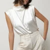 Line & Dot DOLLY SATIN MOCK NECK BLOUSE- Tops