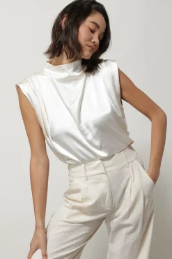 Line & Dot DOLLY SATIN MOCK NECK BLOUSE- Tops