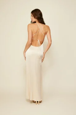 Line & Dot GLOSSY HALTER MAXI DRESS- Dresses