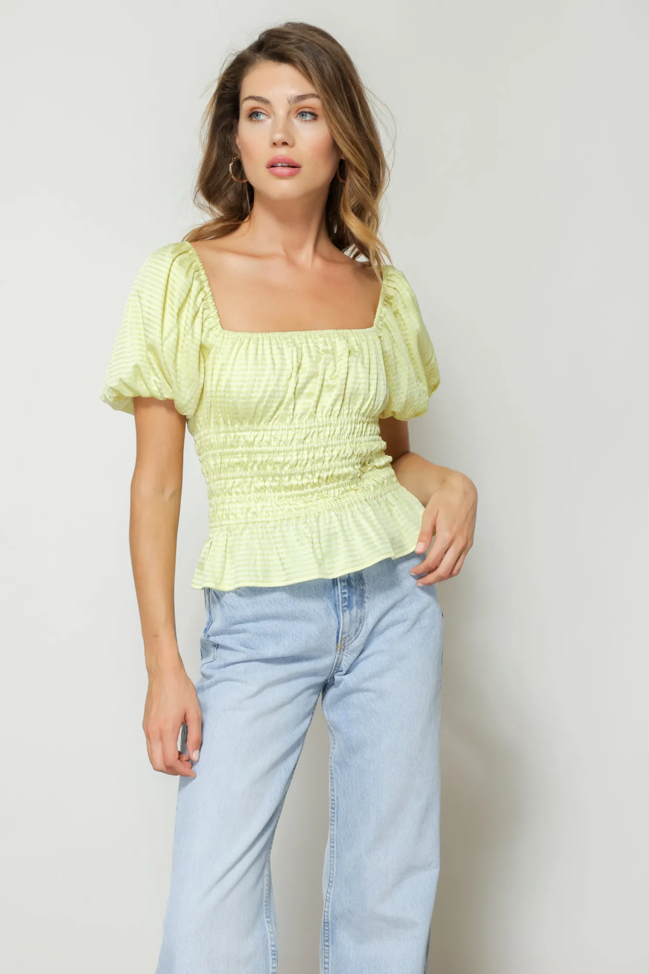 Line & Dot KARLIE SMOCKED BLOUSE- Tops
