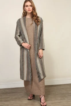 Line & Dot LINDA FRINGE COAT WITH GRADIRNT STRIPE- Outerwear