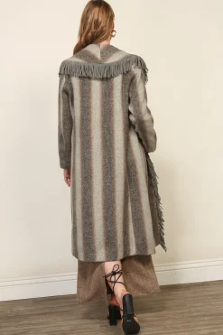 Line & Dot LINDA FRINGE COAT WITH GRADIRNT STRIPE- Outerwear