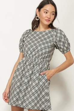 Line & Dot LISA PLAID OPEN BACK DRESS- Dresses