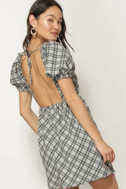 Line & Dot LISA PLAID OPEN BACK DRESS- Dresses