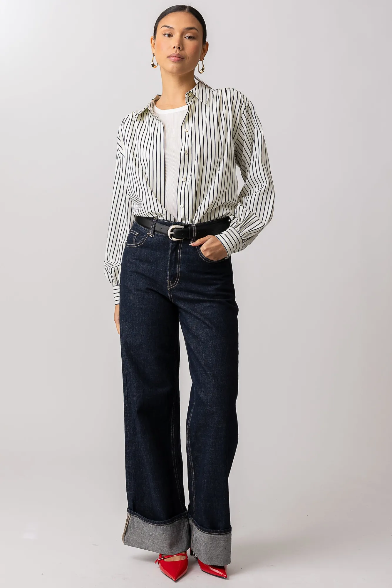 Line & Dot MORSE BUTTON DOWN- Tops