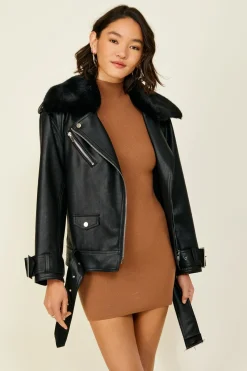 Line & Dot Moto Leather Jacket- Outerwear