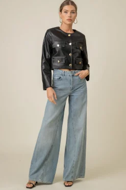 Line & Dot SONNY COLLARLESS JACKET- Outerwear